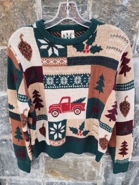 Kiel James Patrick Holiday Truck Patchwork Sweater size Large